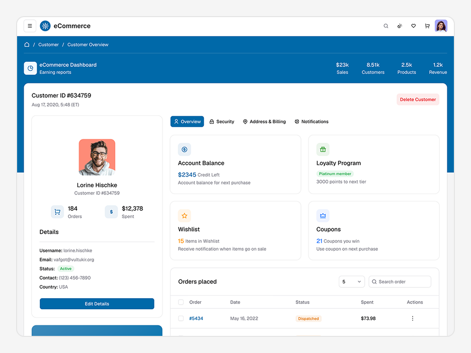 Customer Overview Page