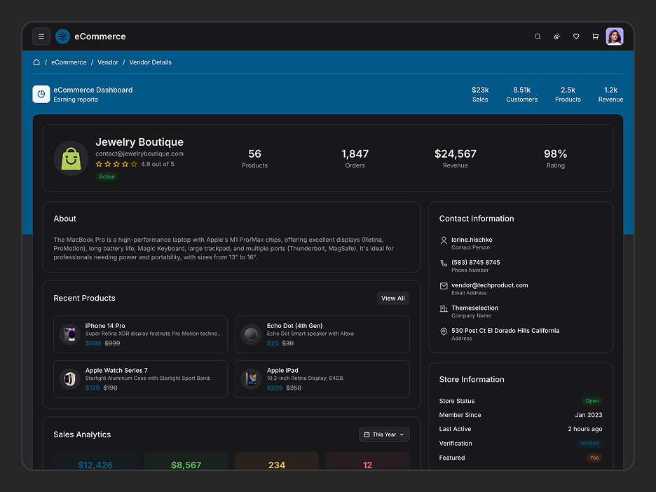 Vendor Details Page