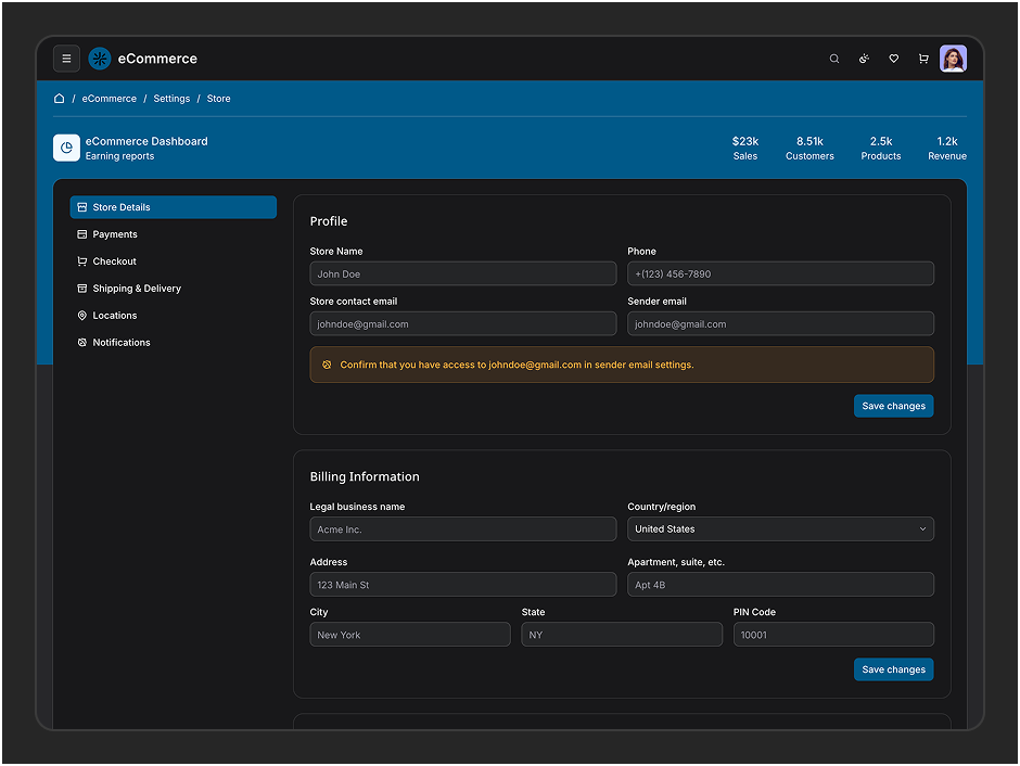 Store Details Page