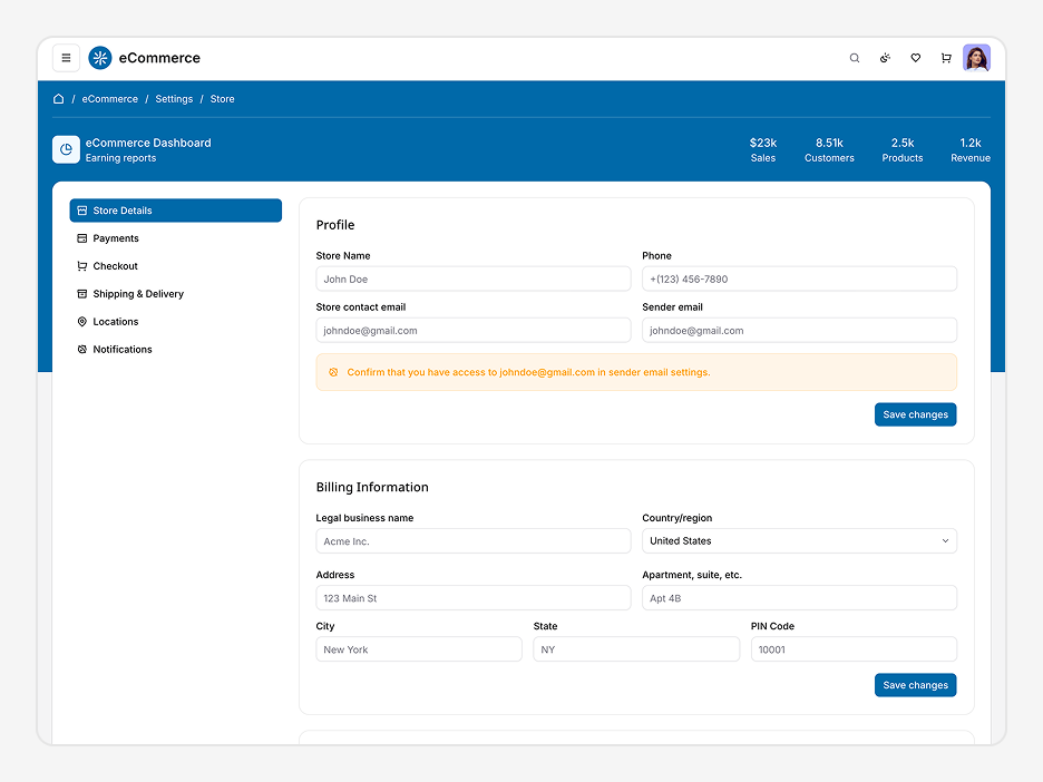 Store Details Page