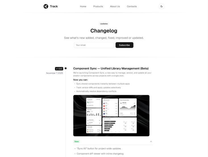 Landing Page Changelog 1