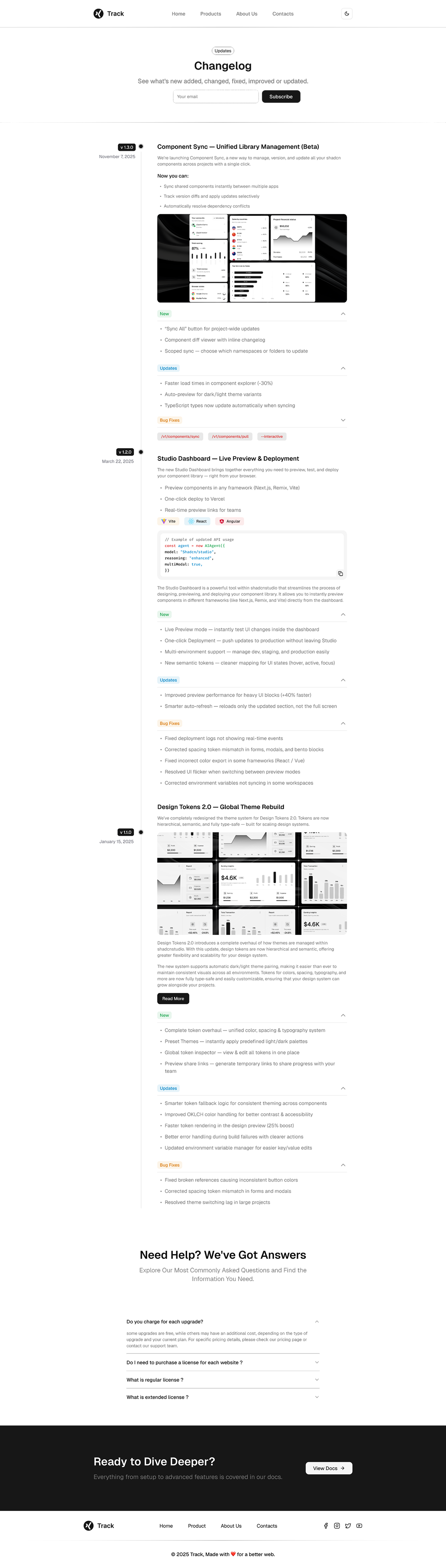 Track - Shadcn UI Changelog Landing Page Template - Free-large-image-1