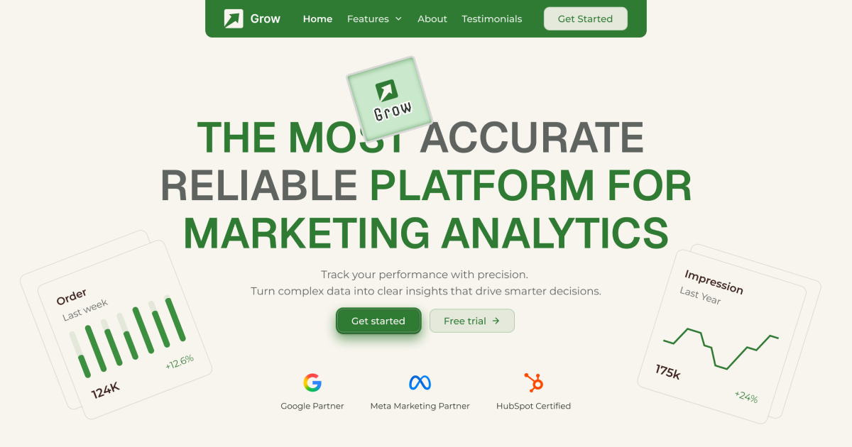 Grow Shadcn marketing template preview