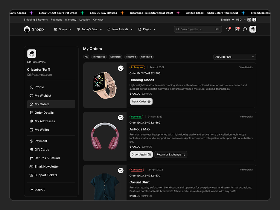 My Orders Page