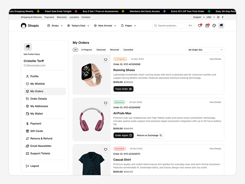 My Orders Page