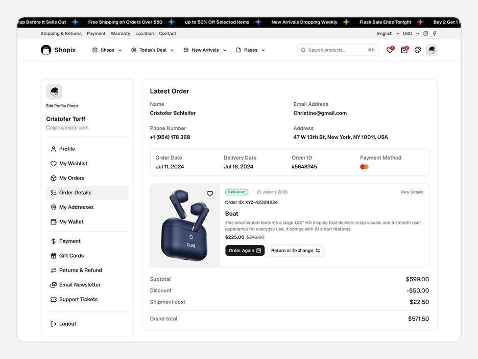 Order Details Page